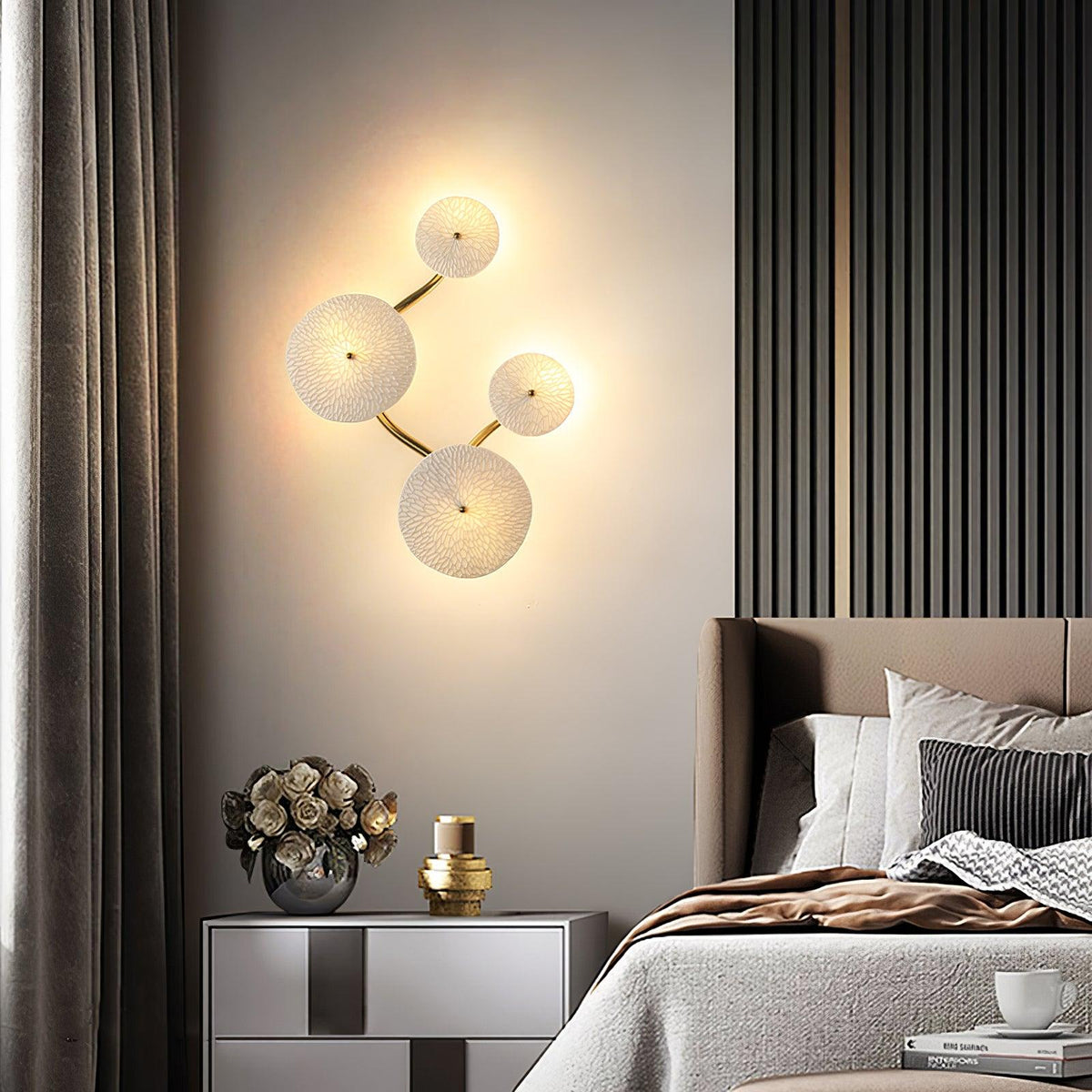 Ceramic Lotus Flower Wall Light with Gold Frame – Cascading Light Effect for Stylish Illumination | Sansoti