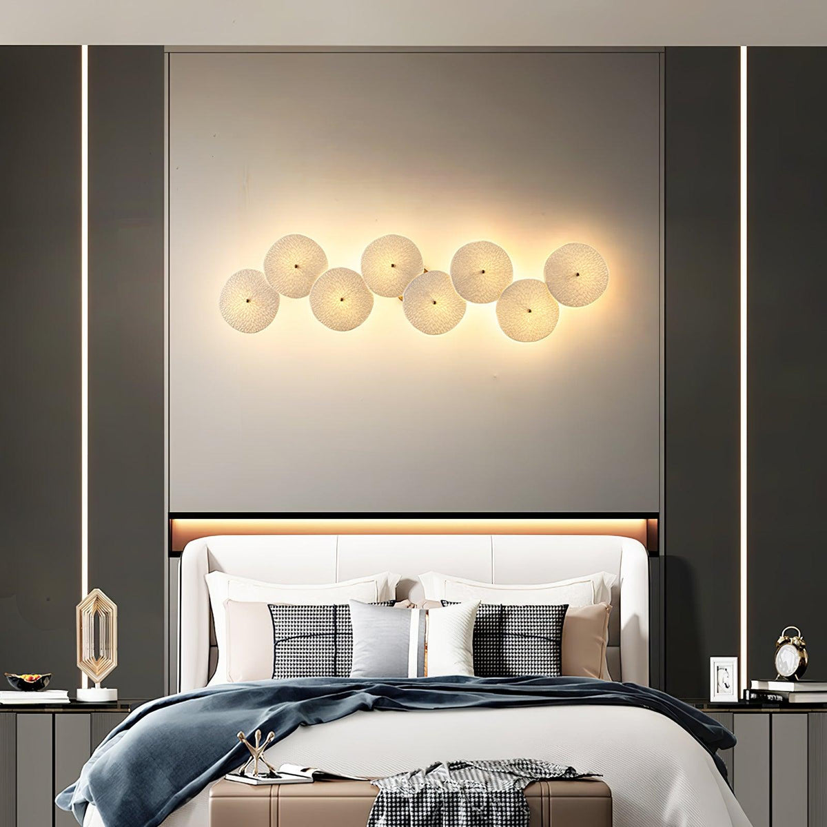 Ceramic Lotus Flower Wall Light with Gold Frame – Cascading Light Effect for Stylish Illumination | Sansoti