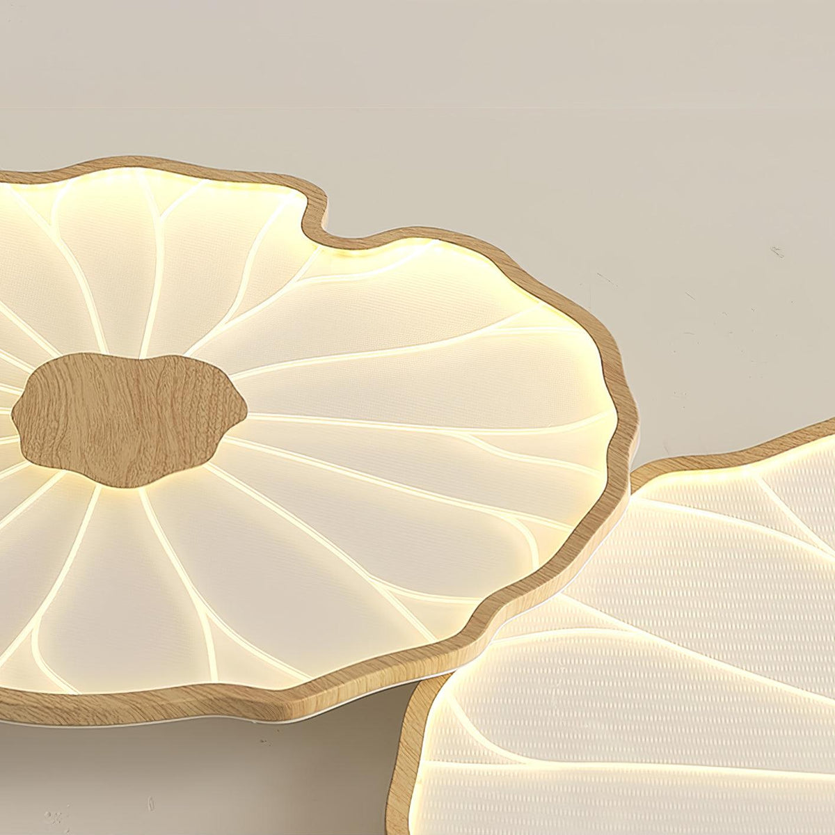 Deckenleuchte mit Lotusblattmuster – Acryl-Finish, 6 Größen, Holzmaserung, Warmweiß, skandinavisches Design, Esszimmerleuchte | Sansoti
