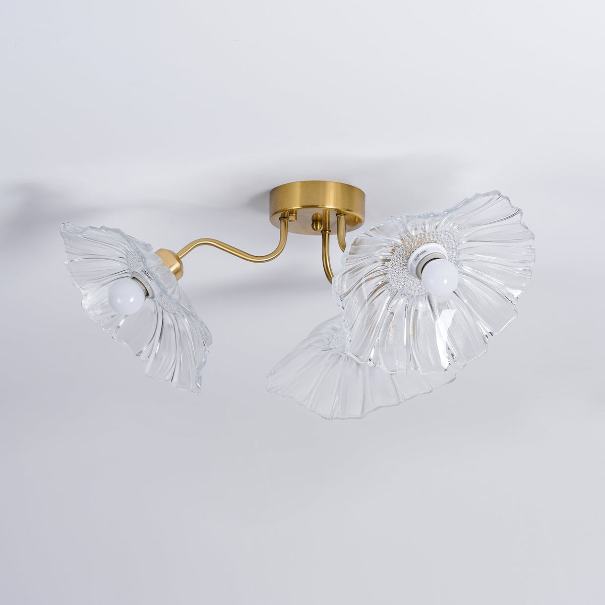 Glass Ceiling Lamp with Leaf Motif – 3, 5 or 6 Light Points – Golden Fixture with Clear or Pink Frosted Glass | Sansoti
