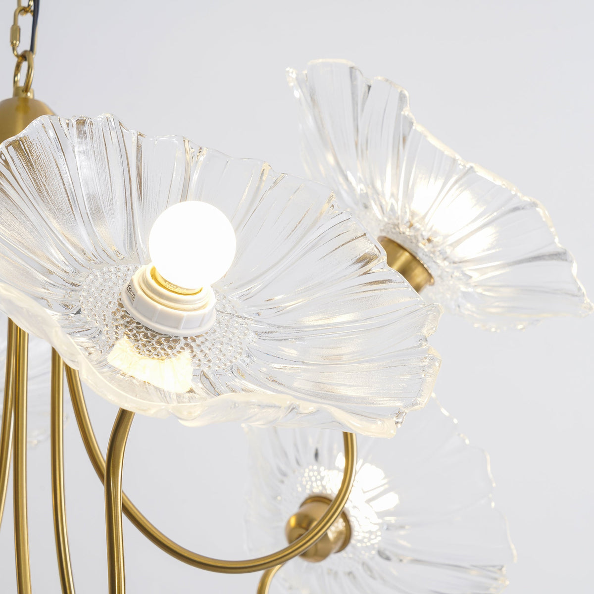 Lustre en verre avec motif de feuilles, doré, transparent ou rose, à 3 ou 6 lumières, style scandinave | Sansoti