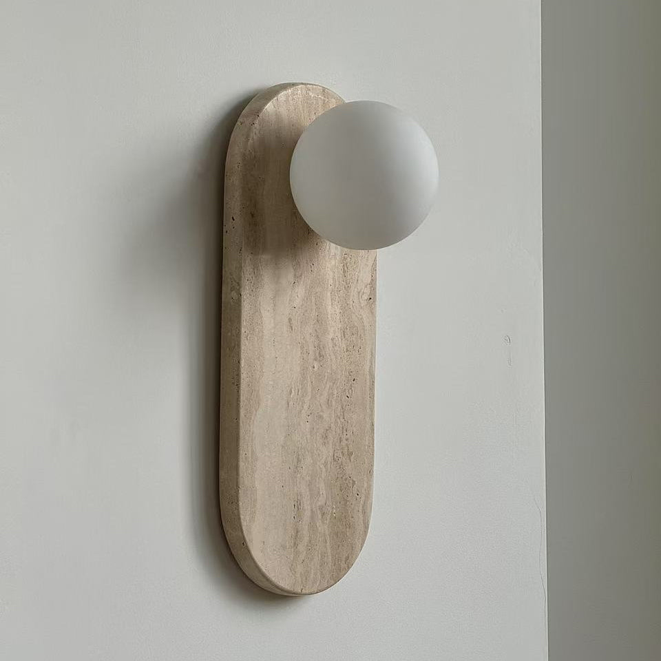 Luksusowa lampa ścienna z jadeitu lub marmuru ze szklanym kloszem – oświetlenie designerskie w stylu mid-century do sypialni i przedpokoju | Sansoti