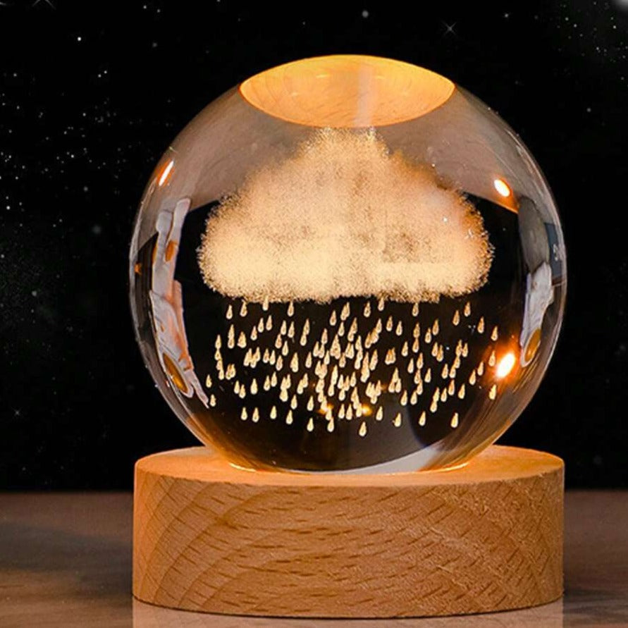 Lampe de chevet boule en verre 3D avec pied en bois, éclairage LED USB, ciel étoilé, planète, éclairage d’ambiance pour chambre | Sansoti