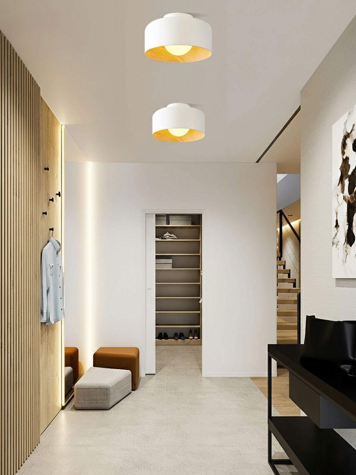 Ronde Plafondlamp met Houtnerf Interieur Glazen Bol ∅22 cm voor Hal Keuken Slaapkamer Wandmontage G9 Fitting | Sansoti