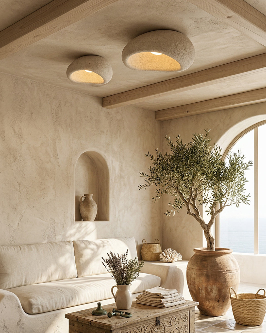 Deckenlampe inspiriert von Wabi Sabi – Metalllampe mit warmem Licht – Für Wohnzimmer, Schlafzimmer, Esszimmer | Sansoti