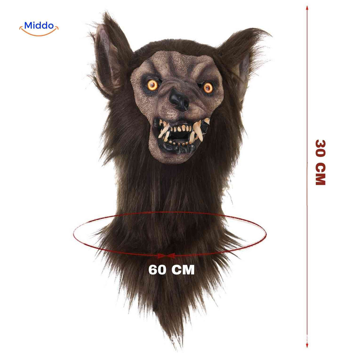 Glowing Wolf Mask 60cm Latex Brown Halloween Cosplay Theme Parties Costume Adults Teenagers | Sansoti