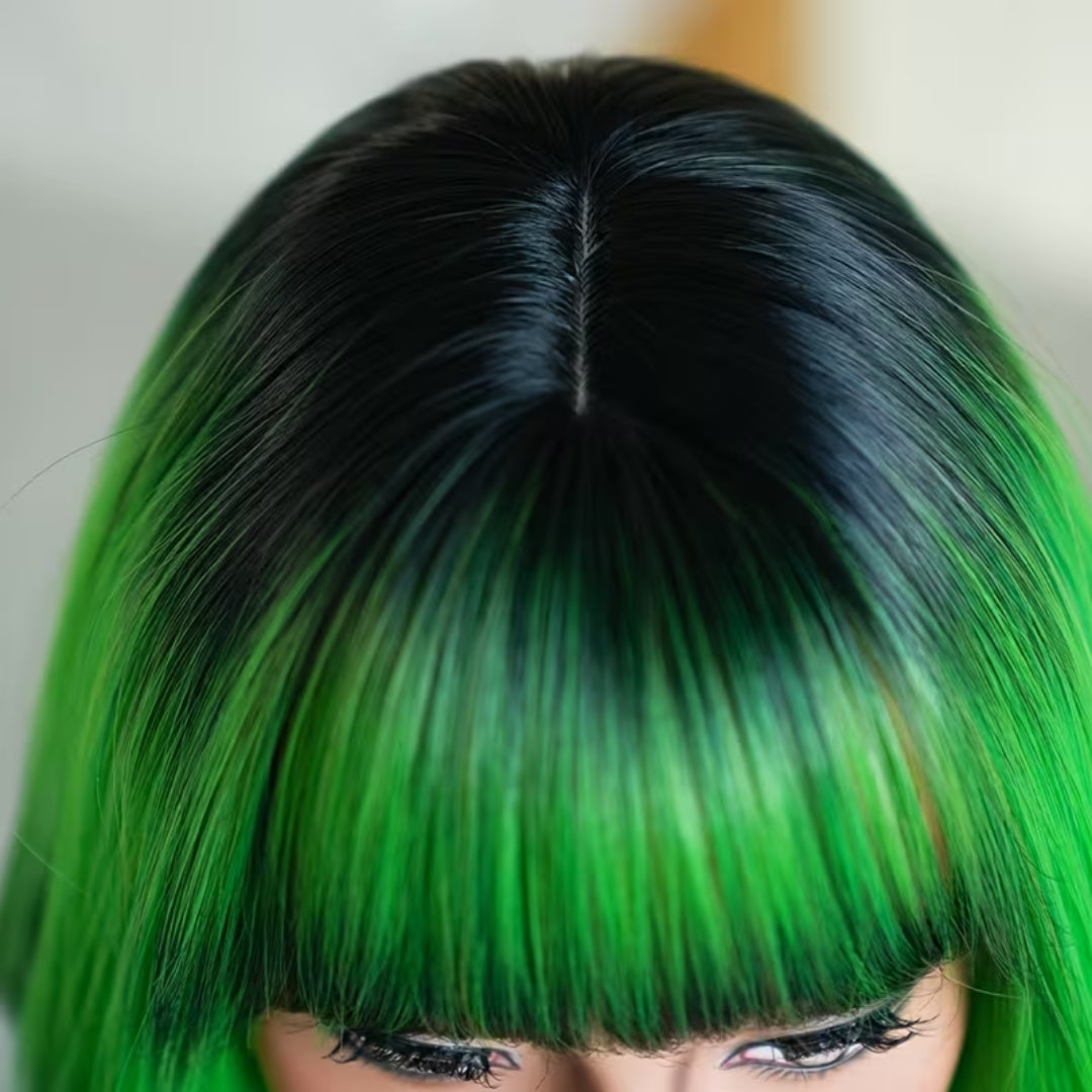 Long Wavy Wig with Bangs Green Synthetic Hair for Cosplay Fancy Dress Party Halloween Carnival Party | Sansoti