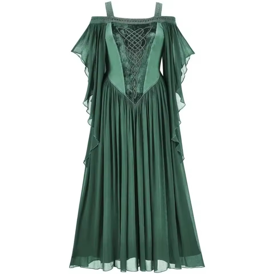 Mittelalterliches Fantasy-Kleid, lang, schulterfrei, lila, grün, schwarz, blau, Cosplay, Prinzessin, Hexe, Karneval, Party | Sansoti