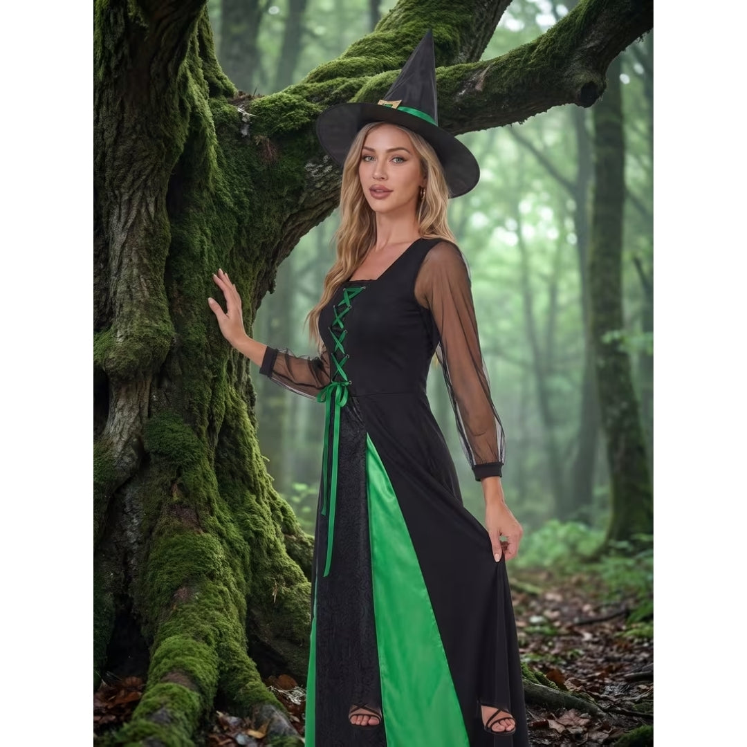 Medieval Witch Dress with Pointed Hat – Fantasy Costume for Women, Halloween Themed Party, Carnival | Sansoti