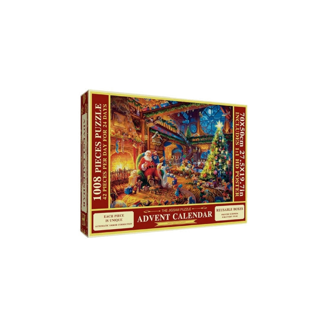 Kalendarz adwentowy z puzzlami, 1008 elementów, świąteczne warsztaty, 24 dni układania puzzli, zawiera plakat, puzzle świąteczne | Sansoti