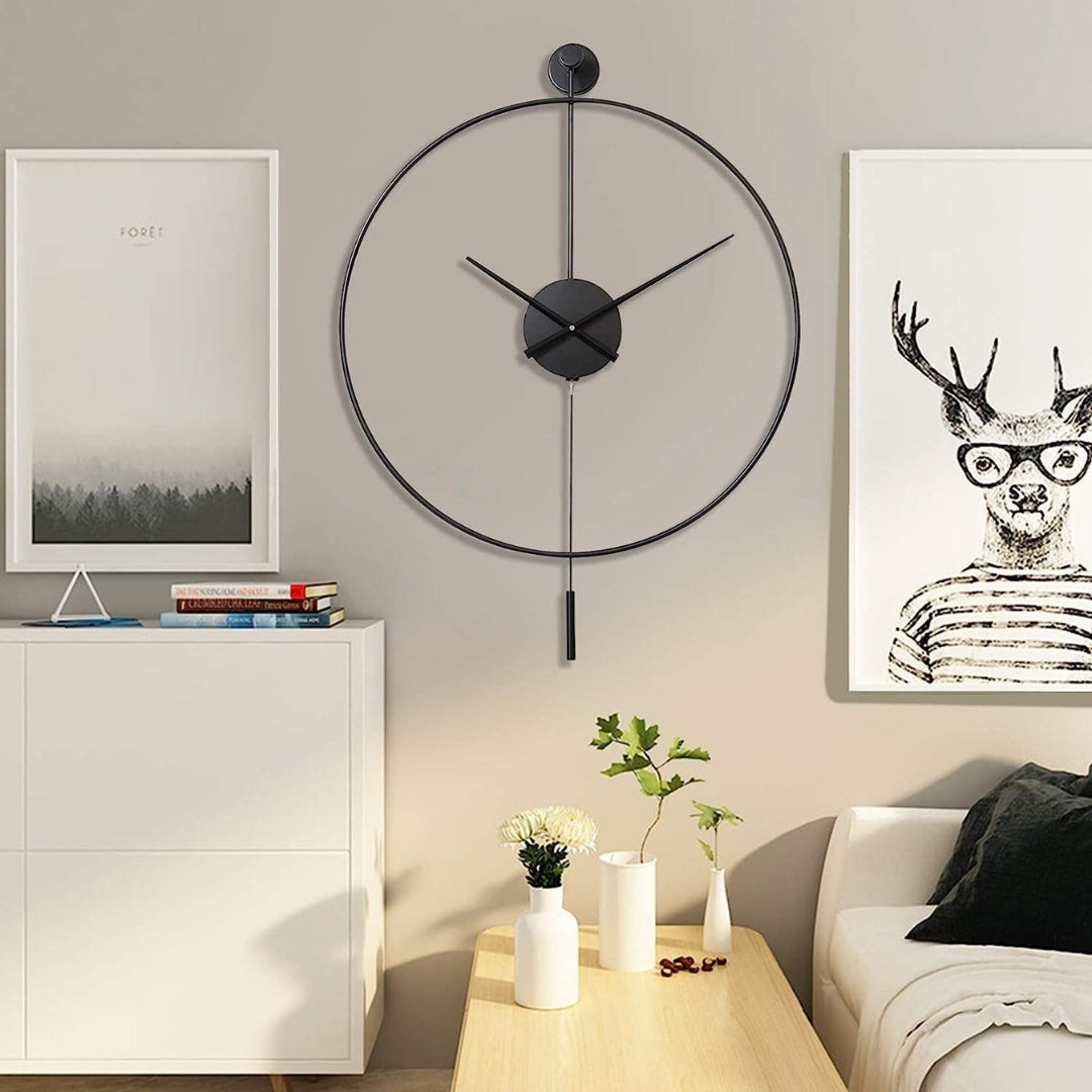 Large Silent Wall Clock with Elegant Pendulum, 50cm, Black Metal, Quiet Quartz Mechanism, Living Room and Bedroom | Sansoti