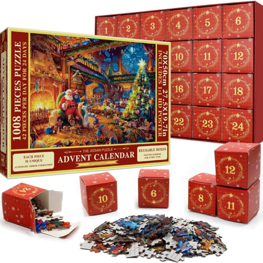 Adventskalender Puzzel 1008 Stukjes Kerst 24 Dagen Kerstpuzzel Familie Samen Leggen Gezellige Kerstsfeer | Sansoti