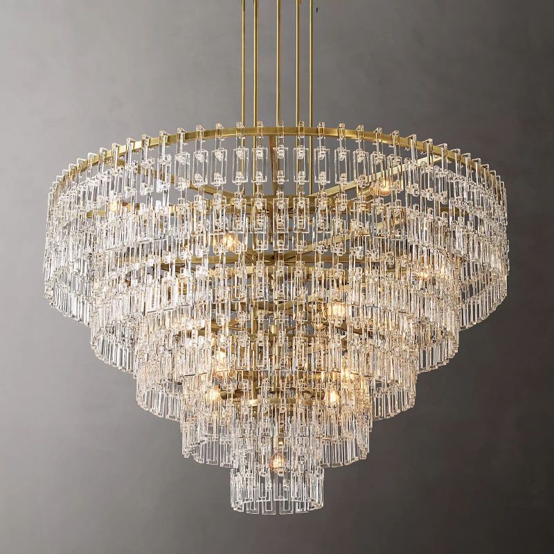 Multi-Layer Crystal Chandelier Brass Glass Round Ceiling Lighting Luxury Dining Room Living Room Design | Sansoti