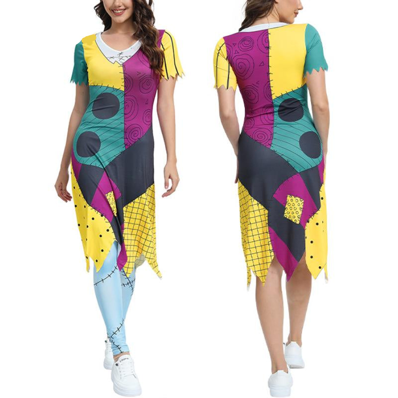 Patchwork Halloween Costume for Adults with Leggings, Carnival Party Cosplay Fancy Dress, Spooky | Sansoti