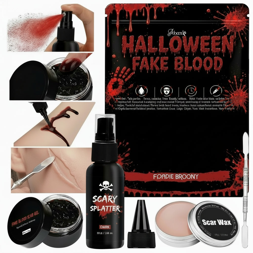 5-Delige Theaterale Bloedset Halloween – Uitwasbaar Griezel Make-up Effect voor Huid & Kleding Feest | Sansoti