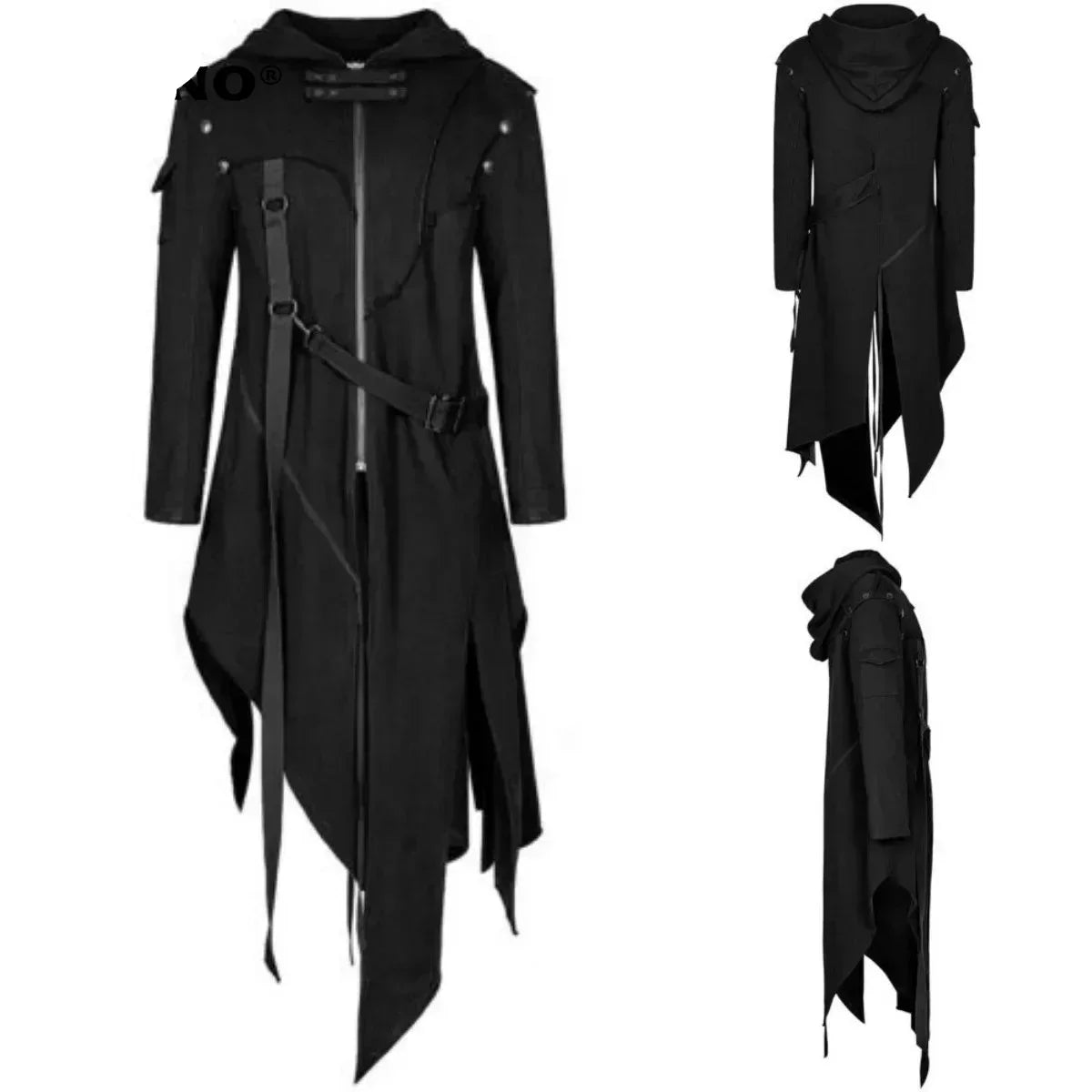Gothic Hooded Jacket Black Asymmetrical Design Men's Winter Punk Streetwear Stylish Outerwear | Sansoti