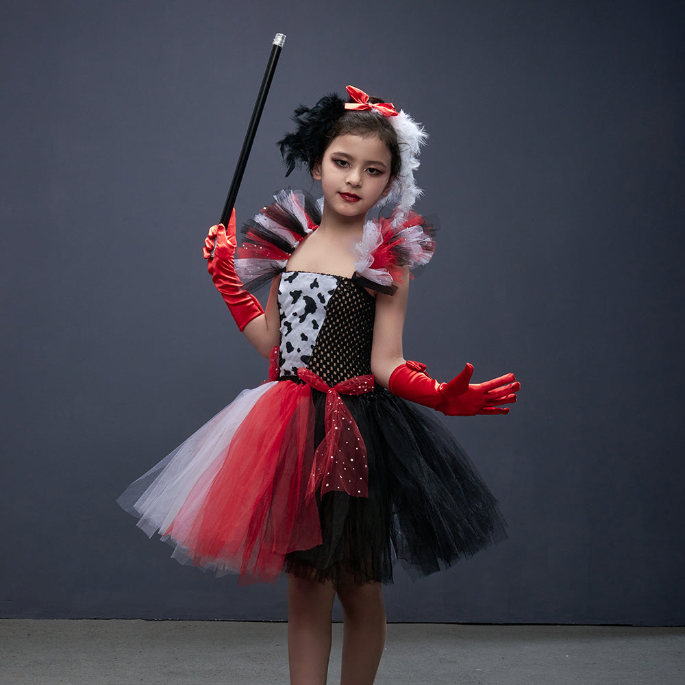 Tutu-Kleid für Mädchen, Schwarz-Weiß-Dalmatiner-Print, Halloweenkostüm, Kostümfest, Karneval, Kinderparty-Outfit | Sansoti