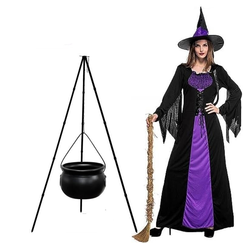 Hexenkessel-Dekoration mit Ständer und LED-Beleuchtung für Halloween-Party, Garten, Außenbereich, Hexen-Thema | Sansoti
