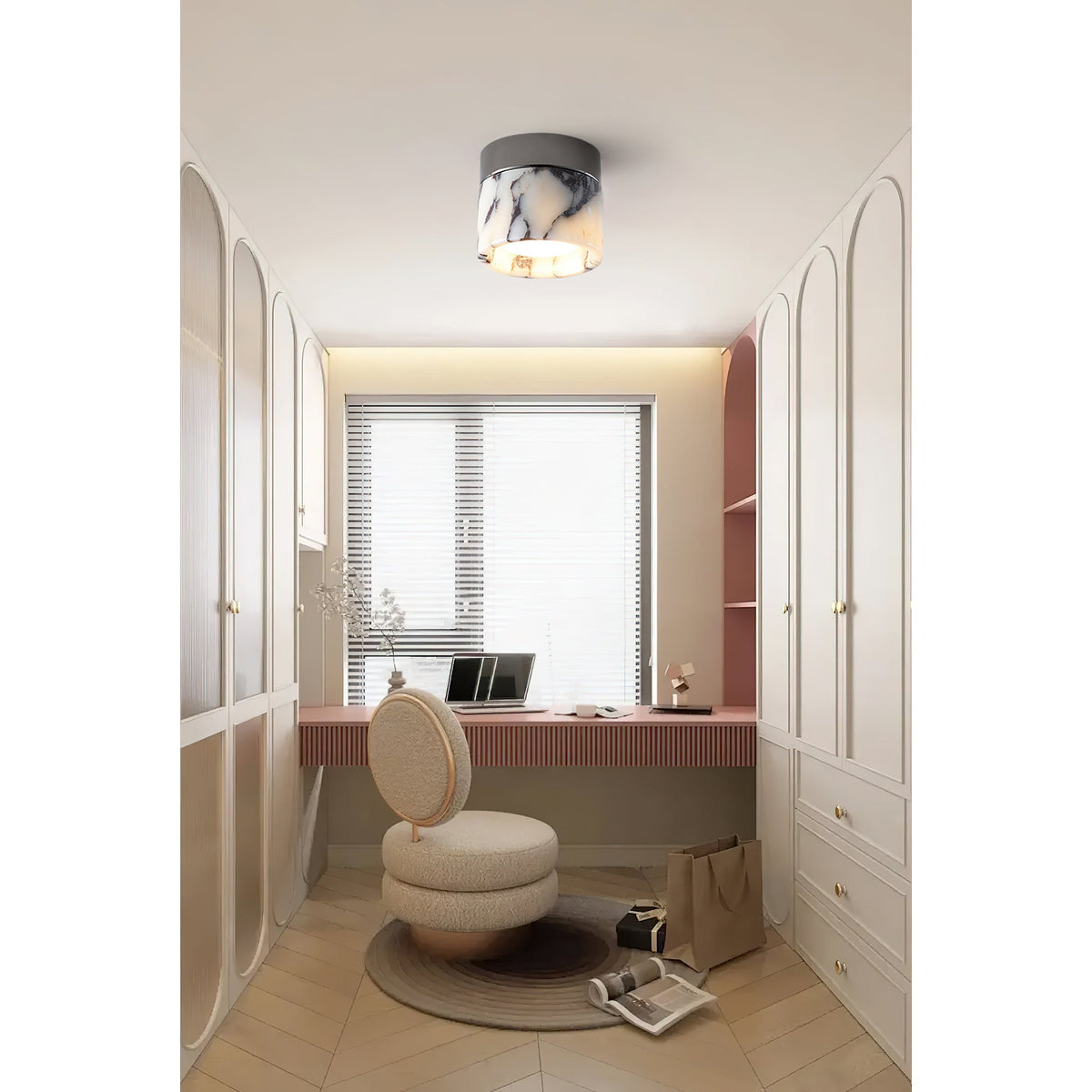 Runde Deckenleuchte aus Marmor mit Glasschirm, moderne Beleuchtung für Wohnzimmer, Schlafzimmer, Flur und Esszimmer | Sansoti