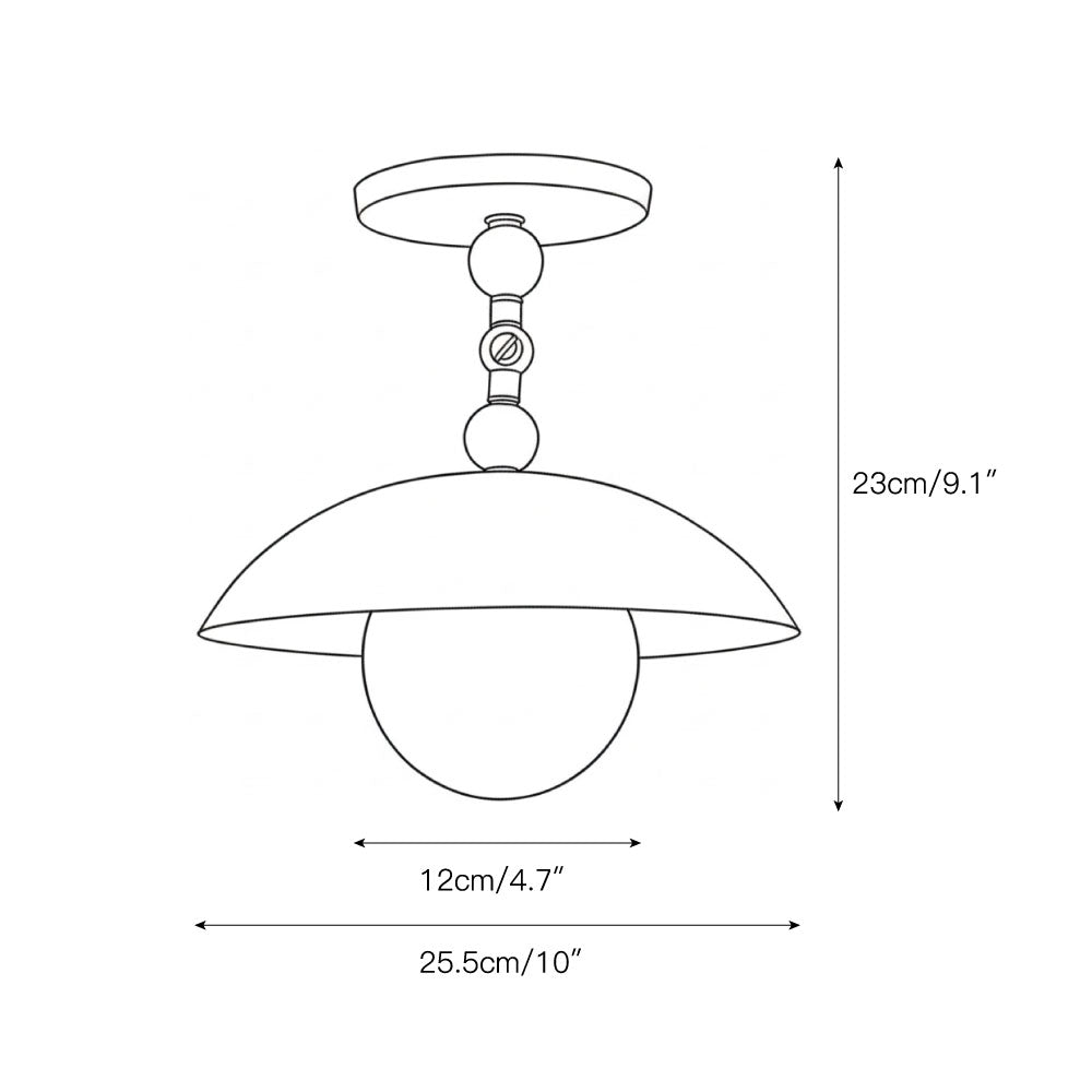Plafondlamp met Glazen Kap en Messing Afwerking 25,5 cm Luxe Sierverlichting voor Hal Gang en Woonkamer | Sansoti