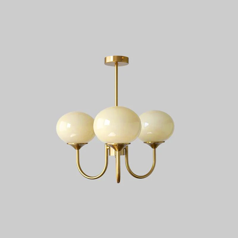 Glas Kronleuchter mit rosa, weißen oder cremefarbenen Kugeln und goldenem oder chromfarbenem Gestell, moderner Design-Kronleuchter mit 3 oder 5 Lichtpunkten für Wohnzimmer und Esszimmer | Sansoti