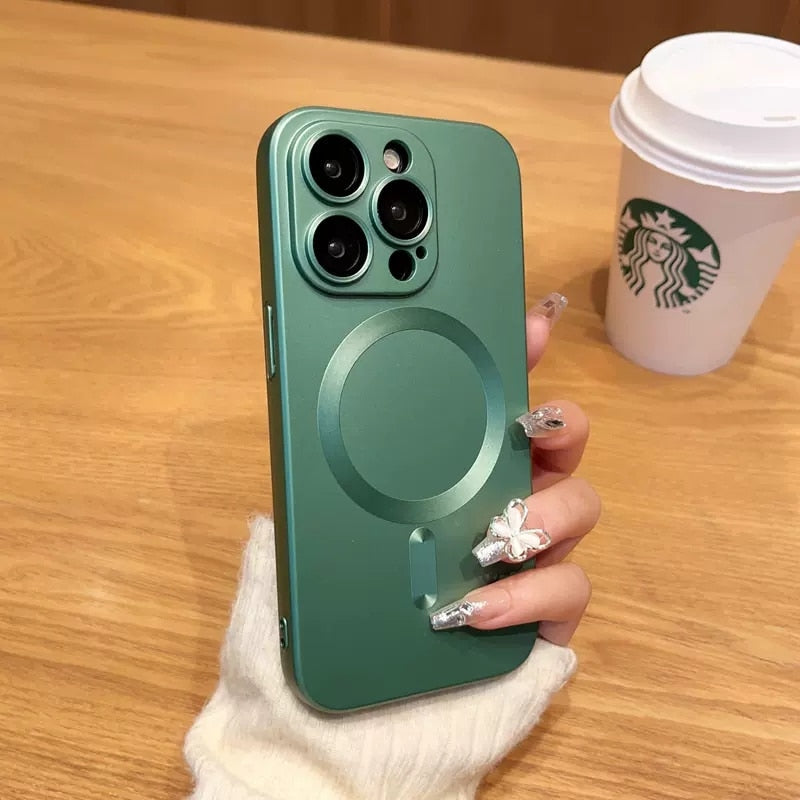 Magnetic iPhone Case Matte Finish Camera Protection 14 15 16 17 Pro Max Air Silicone Phone Case | Sansoti
