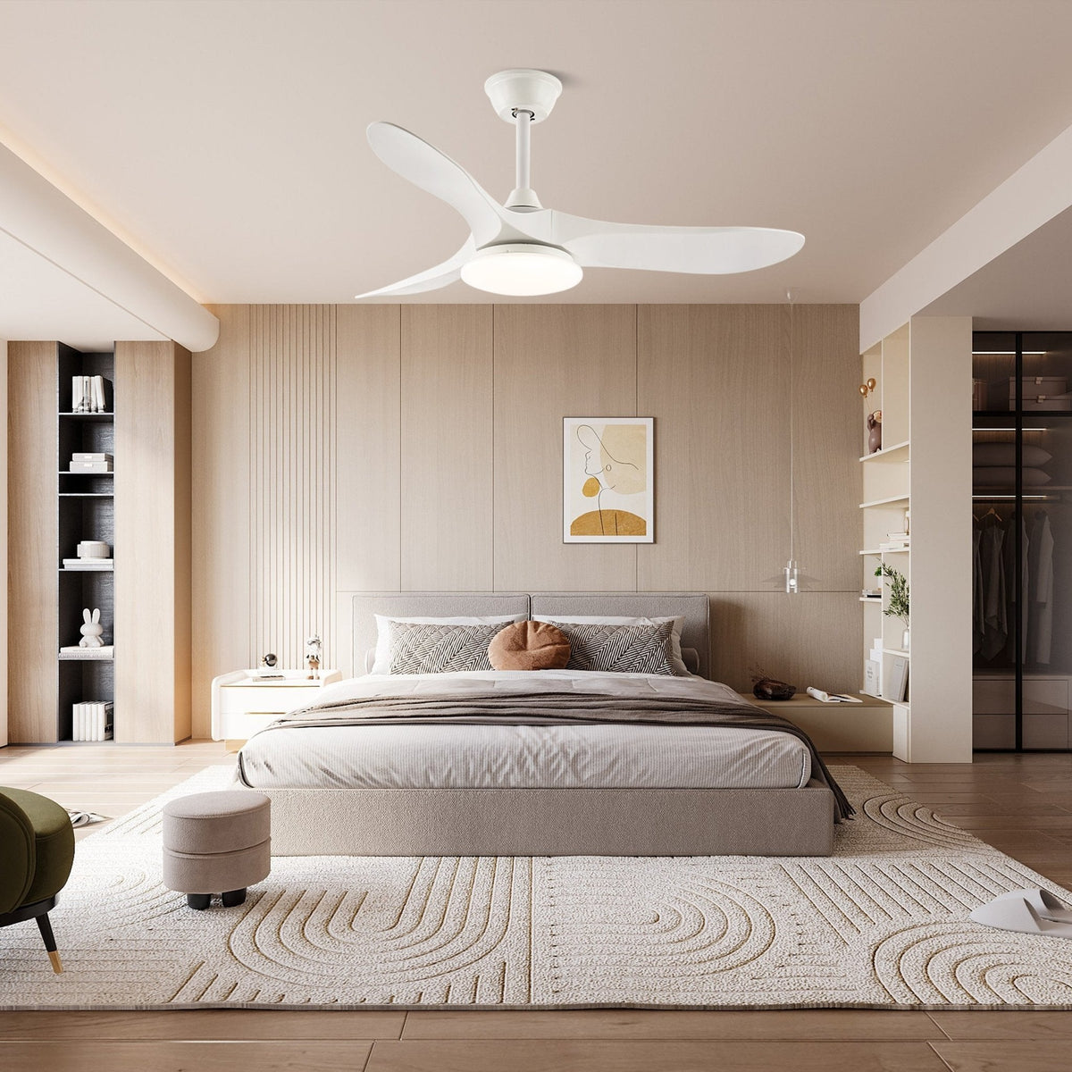Deckenventilator mit LED-Beleuchtung — Modernes Design mit Holzmaserung und 6 Geschwindigkeiten | Sansoti