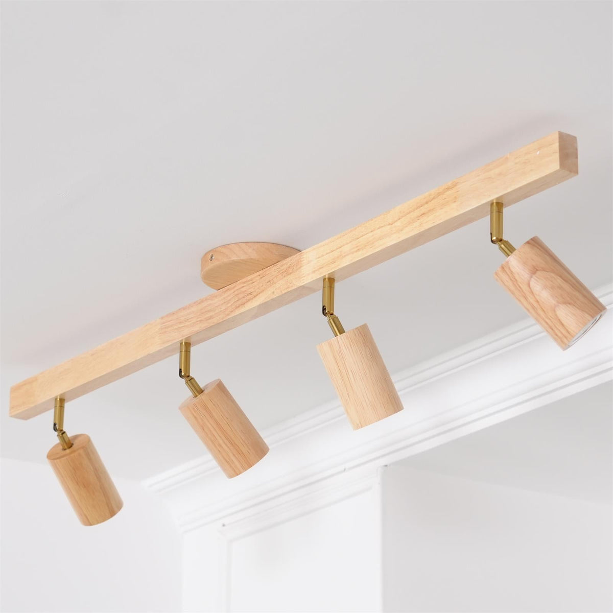 Holz Track Deckenlampe LED Holzoptik Gold Verstellbare Spots Wohnzimmer Küche Flur Skandinavisch Modern | Sansoti