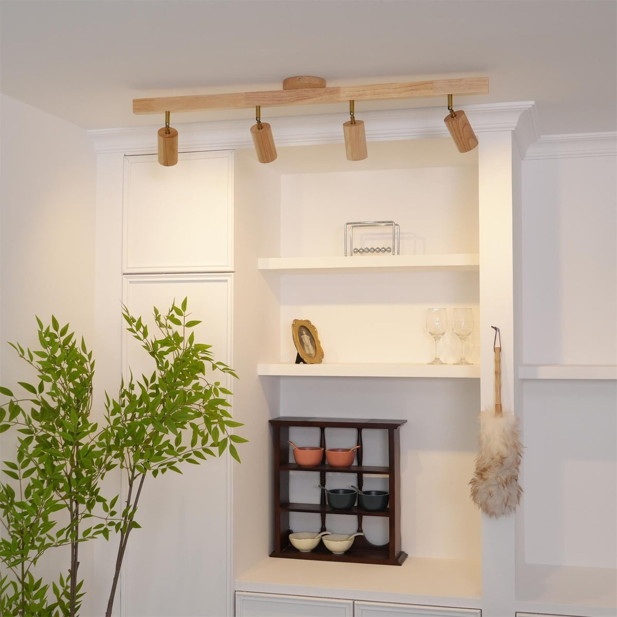 Holz Track Deckenlampe LED Holzoptik Gold Verstellbare Spots Wohnzimmer Küche Flur Skandinavisch Modern | Sansoti