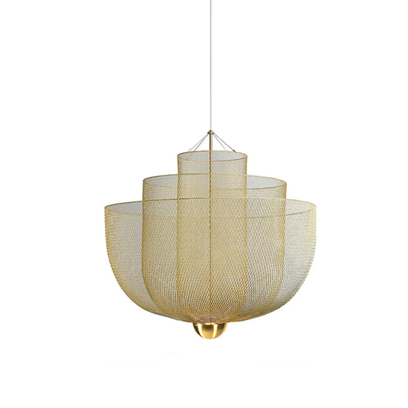 Geometric Metal Chandelier with Integrated LED and Brass Accents – Three-Layered Design Lamp | Sansoti