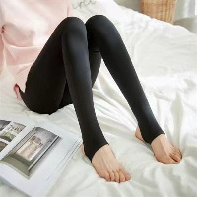 Fleece Tights Thermal Leggings Sheer Look Black Gray Brown Beige High-Waisted Winter Women's Underwear | Sansoti