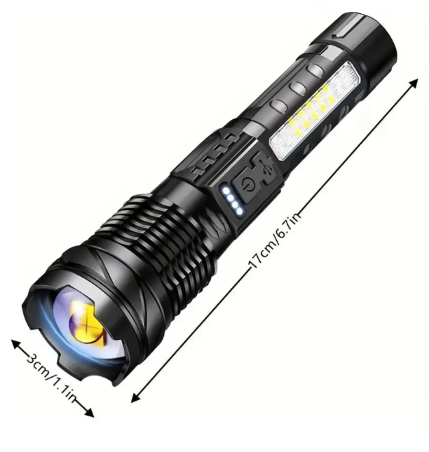 Military Flashlight 5000 Lumens Tactical LED Rechargeable USB Waterproof Shockproof Zoomable 5 Modes Compact Ultra Bright Outdoor Camping | Sansoti