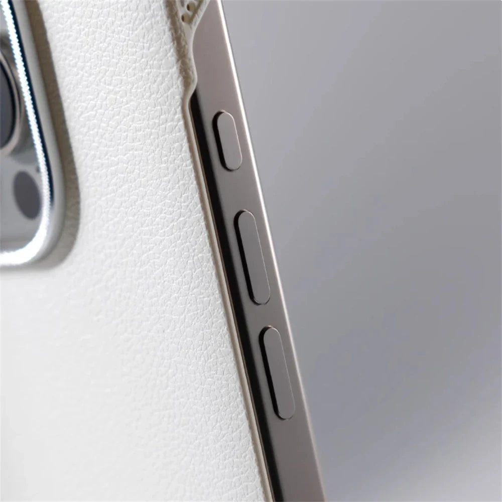 Minimalist PU Leather Phone Case with Stitching for iPhone 13 14 15 16 Pro Max Wireless Charging Protection | Sansoti