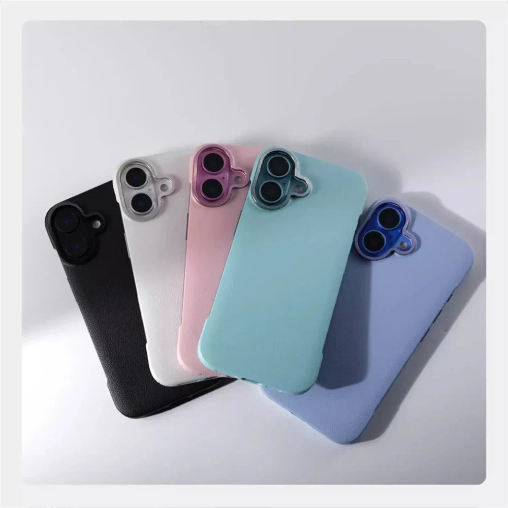 Minimalist PU Leather Phone Case with Stitching for iPhone 13 14 15 16 Pro Max Wireless Charging Protection | Sansoti