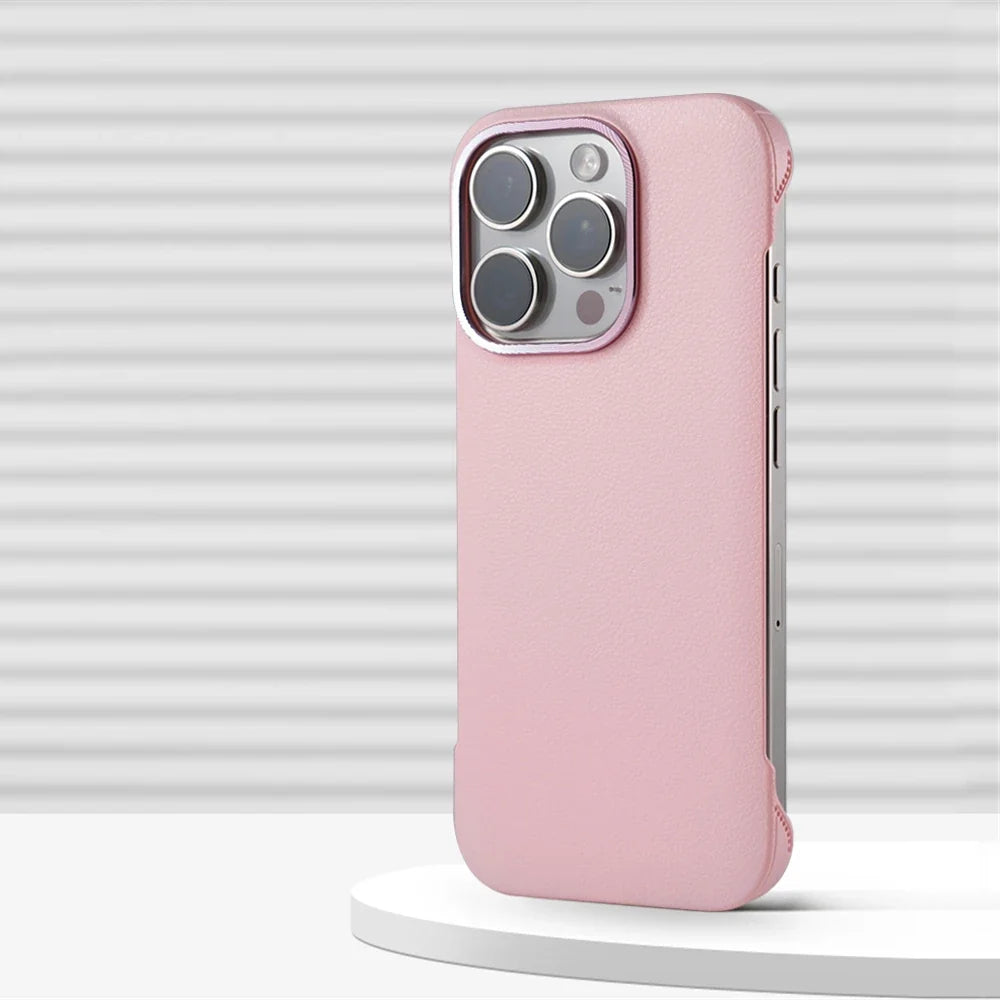 Minimalist PU Leather Phone Case with Stitching for iPhone 13 14 15 16 Pro Max Wireless Charging Protection | Sansoti