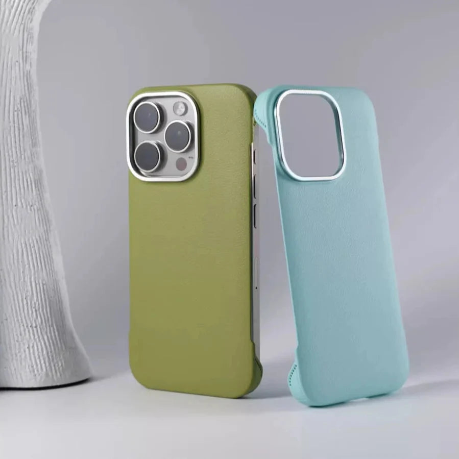 Minimalist PU Leather Phone Case with Stitching for iPhone 13 14 15 16 Pro Max Wireless Charging Protection | Sansoti
