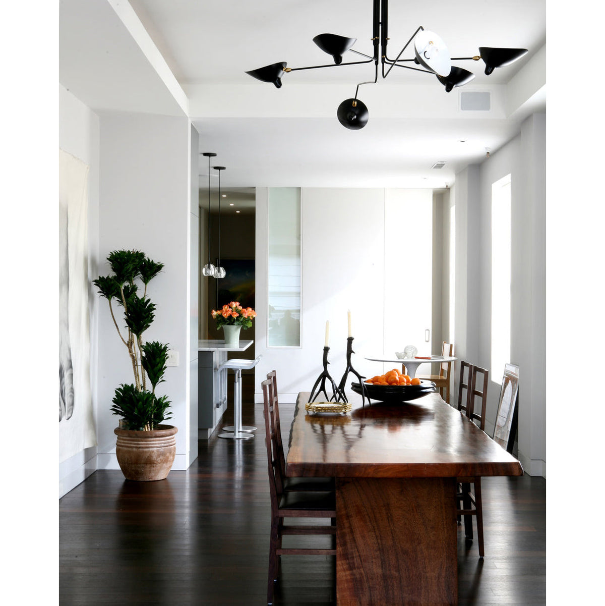 Adjustable Multi-Arm Spider Ceiling Lamp Industrial Design Brass Details Black White Scandinavian Modern | Sansoti