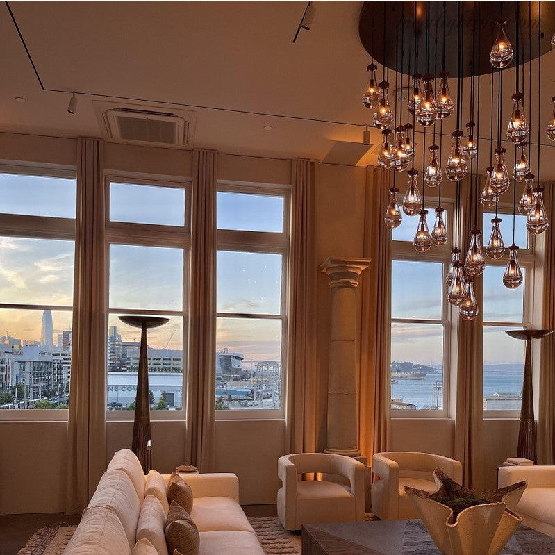 Round Chandelier Droplet Glass Brass 46-152 cm Dimmable E12 Dining Room Living Room Bedroom Pendant Light Ambient Lighting | Sansoti