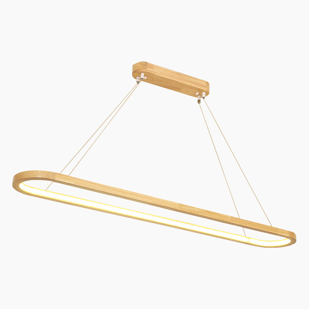 Oval Wooden Pendant Light with Dimmable LED Lighting and Remote Control for Dining Room, Kitchen, Bar, or Living Room | Sansoti