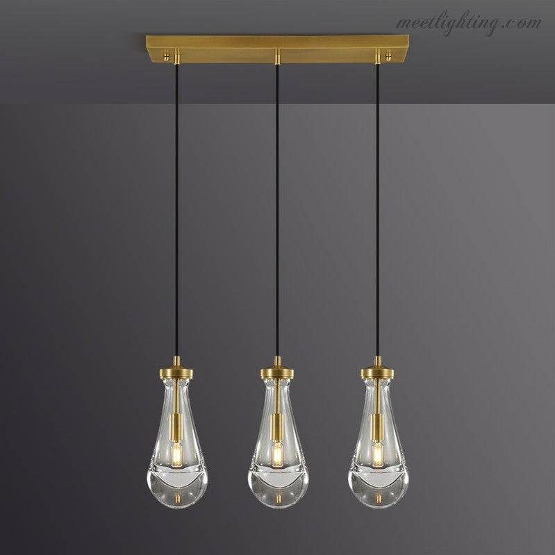 Rectangular Chandelier with Teardrop-Shaped Glass Pendants Brass Black Nickel for Dining Room and Living Room | Sansoti