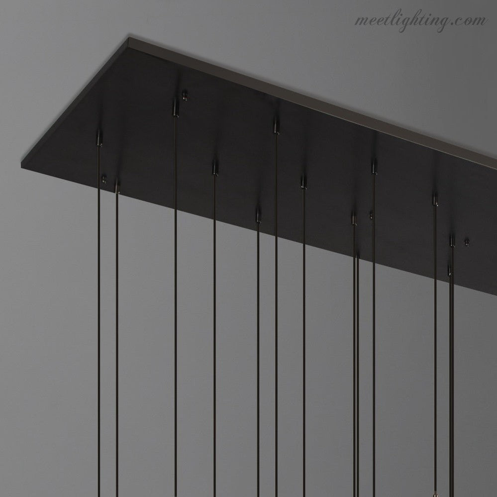 Rectangular Chandelier with Teardrop-Shaped Glass Pendants Brass Black Nickel for Dining Room and Living Room | Sansoti