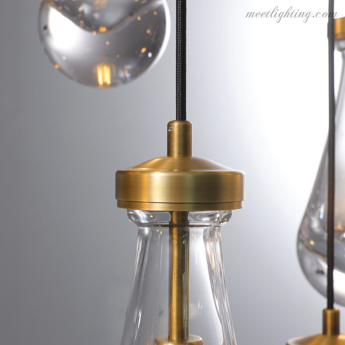 Rectangular Chandelier with Teardrop-Shaped Glass Pendants Brass Black Nickel for Dining Room and Living Room | Sansoti