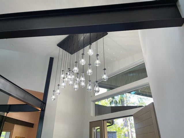 Rectangular Chandelier with Teardrop-Shaped Glass Pendants Brass Black Nickel for Dining Room and Living Room | Sansoti
