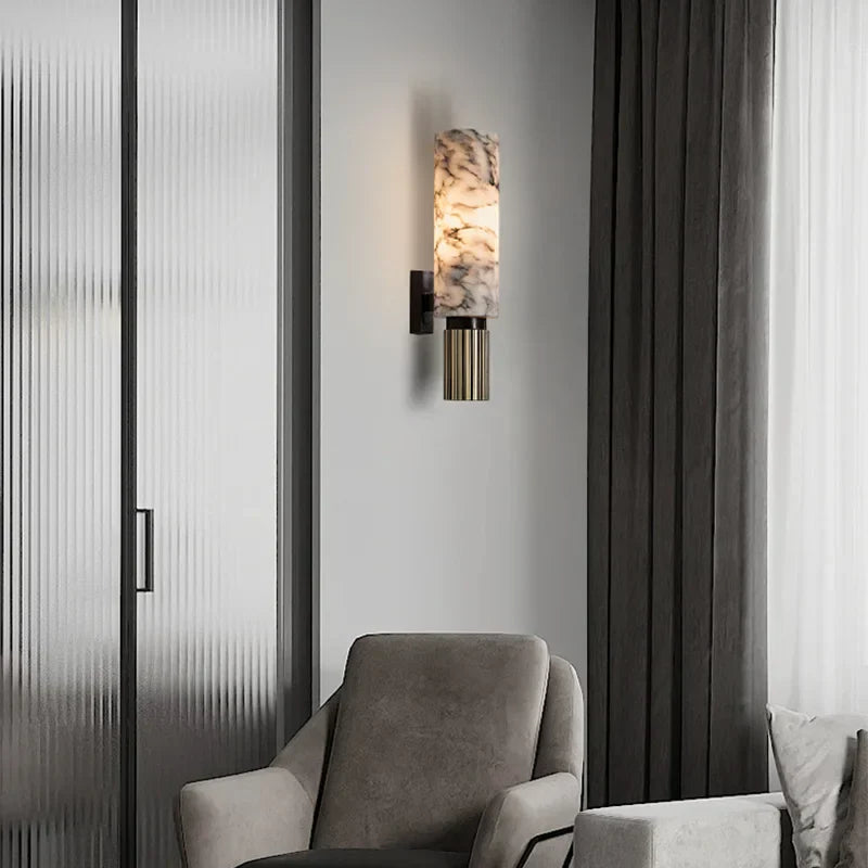 Aplique de mármol | Lujosa iluminación LED de pared de piedra natural – Luz blanca cálida o fría