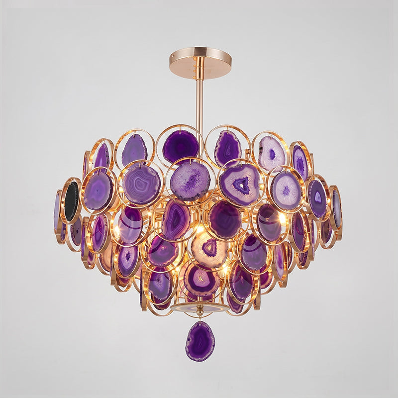 Lustre en agate – Suspension en pierre naturelle avec montage doré – Véritable agate brésilienne éclairée | Sansoti
