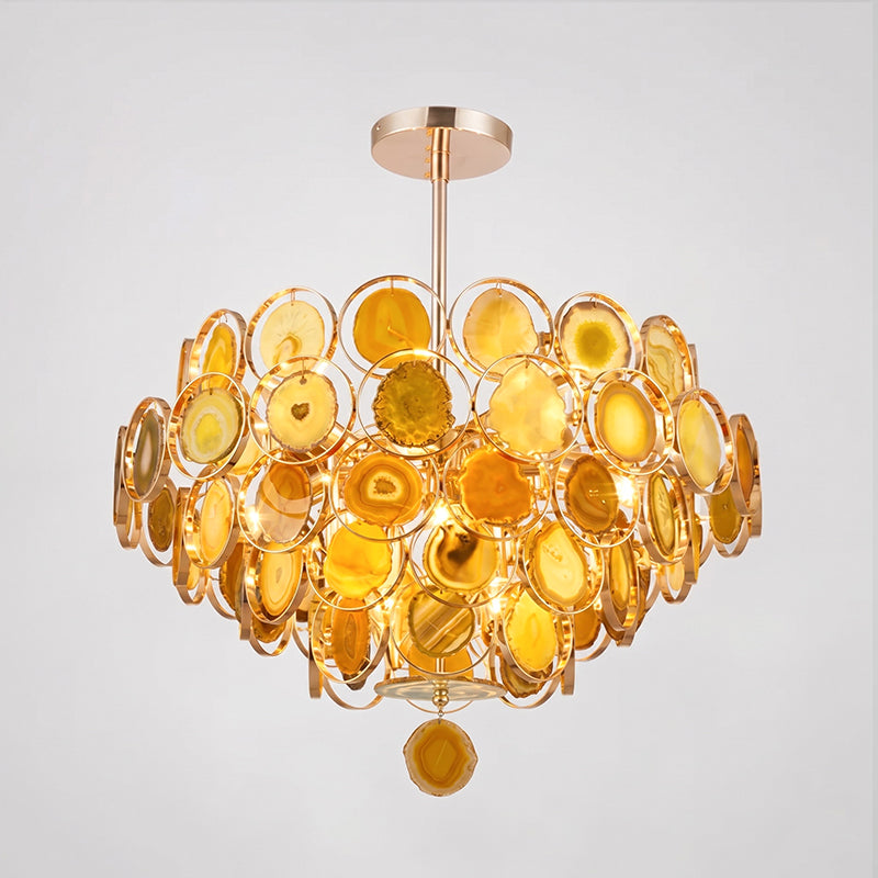 Lustre en agate – Suspension en pierre naturelle avec montage doré – Véritable agate brésilienne éclairée | Sansoti