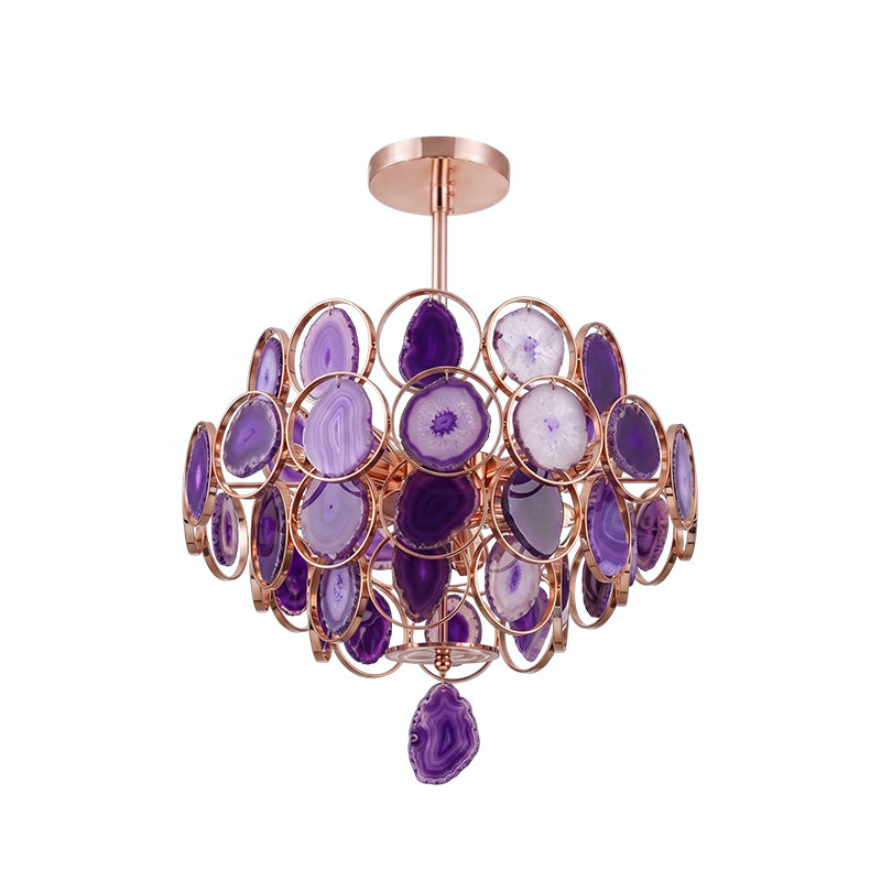 Lustre en agate – Suspension en pierre naturelle avec montage doré – Véritable agate brésilienne éclairée | Sansoti