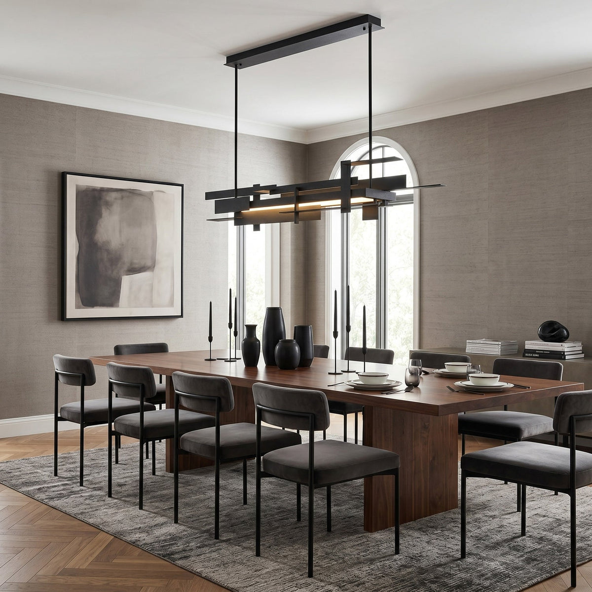 Planar Pendant Lamp Black Metal LED Integrated Modern Abstract Design Dining Table Lighting | Sansoti