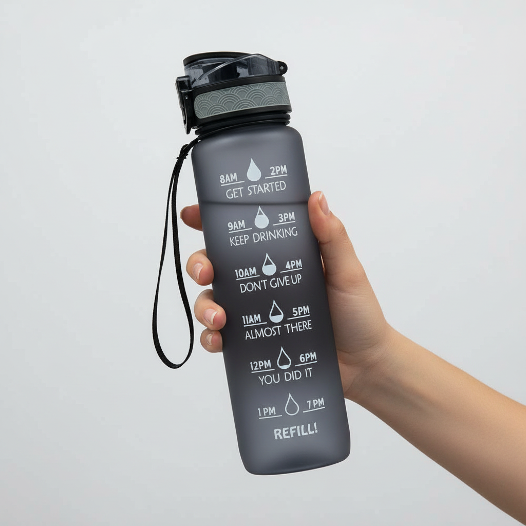 Water Bottle with Time Markers 1000ml Motivation Water Intake BPA-Free Sport Fitness Hydration Timeline Daily | Sansoti