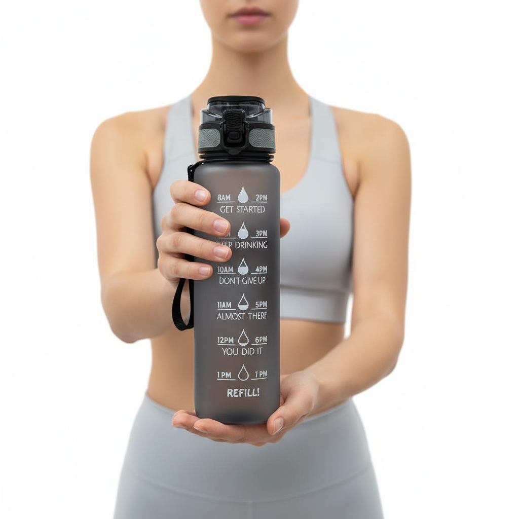 Water Bottle with Time Markers 1000ml Motivation Water Intake BPA-Free Sport Fitness Hydration Timeline Daily | Sansoti